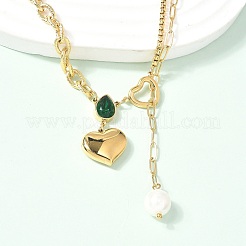Colliers avec pendentif en forme de cœur en acier inoxydable 304 pavé de zircones cubiques vertes pour femmes&nbsp;NJEW-U040-01A-G