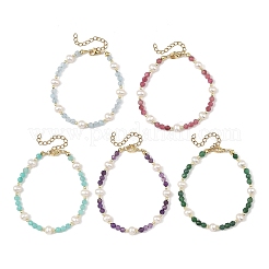 Armbänder mit facettierten runden Edelsteinen und natürlichen Süßwasserzuchtperlen für Damen&nbsp;BJEW-JB14184