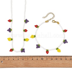 Conjuntos de collares y pulseras con dijes de frutas: fresa&nbsp;SJEW-MZ00015