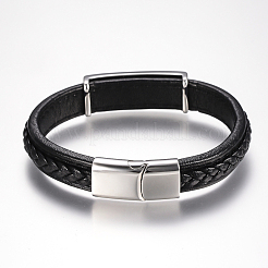 Braccialetti da uomo in cordoncino di cuoio intrecciato&nbsp;BJEW-H559-20B