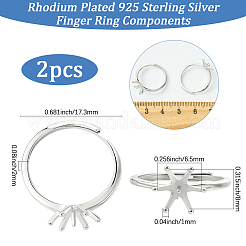 2 Stück verstellbare rhodinierte 925 Sterling Silber Fingerringe Komponenten&nbsp;STER-BBC0008-60