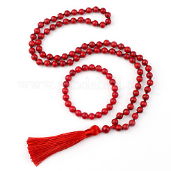 Synthetische türkisfarbene Anhänger-Halsketten und Armband-Sets mit runden Perlen&nbsp;FS-WG9D102-10