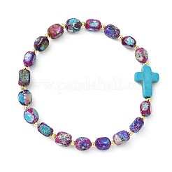 Stretch-Armbänder aus synthetischem Türkis und natürlichem Imperialjaspis für Damen und Herren&nbsp;BJEW-JB13846