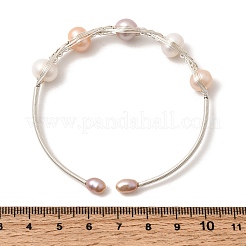 Armreifen aus Messingdraht mit Naturperlen für Damen&nbsp;BJEW-D453-01S