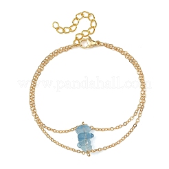 Doppellagige Armbänder aus Messingkabelketten und natürlichen Aquamarin-Splitterperlen für Damen&nbsp;BJEW-JB14134-02