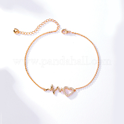 Elegante Fußkettchen aus Messing mit Mikropavé und Zirkonia-Herzanhänger für den Strandurlaub&nbsp;QS8241