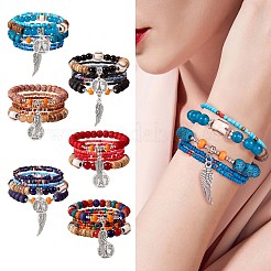 5 Stück 5 Stil Holz & Glas Samen & Acryl Perlen Stretch Armbänder Set mit Baseball&nbsp;JB709A