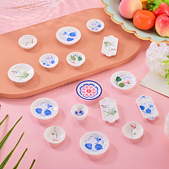 Décorations de présentation en résine opaque sur assiette en porcelaine bleue et blanche&nbsp;DJEW-TAC0004-06