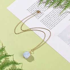 Collana con ciondolo esagonale avvolto in acquamarina naturale con catene in acciaio inossidabile 304&nbsp;NJEW-JN04022