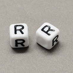 Perles européennes de lettre en acrylique à gros trou&nbsp;SACR-Q103-6mm-01R