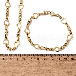 Set di gioielli con collana e bracciale a catena a forma di cuore in acciaio inossidabile 304&nbsp;SJEW-L199-08G