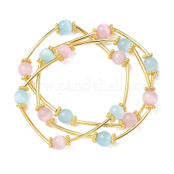 Bracelets multi-rangs en perles rondes œil de chat pour femmes&nbsp;BJEW-JB12338-01