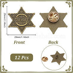 12 épingle à revers en alliage étoile de David avec mot shérif pour sac à dos et vêtements&nbsp;JEWB-HY0001-53B