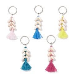 Llaveros colgantes con borlas de polialgodón (poliéster y algodón) de concha natural&nbsp;KEYC-JKC01292