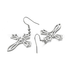 Pendientes colgantes con forma de cruz hueca y flor de acero inoxidable 304 resistentes al deslustre para mujer&nbsp;EJEW-P222-02P