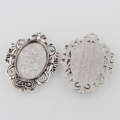 Cabochon bases plana colgante oval de aleación de plata antigua de estilo tibetano&nbsp;X-TIBEP-M022-51AS