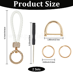 2 porte-clés tressé en cuir PU et alliage de strass&nbsp;KEYC-CL0001-15B