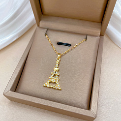 Collier avec pendentif tour Eiffel en laiton micro pavé et zircone cubique transparente&nbsp;FS-WG3E8D3-01