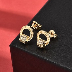 Anillo de latón con micro pavé de circonita cúbica transparente.&nbsp;EJEW-A135-14G