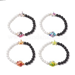 4 bracciale elastico con perline di pietra lavica naturale e turchese sintetico in 4 colori&nbsp;BJEW-JB11880
