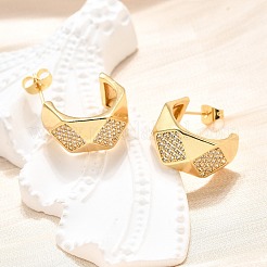 Aretes de circonita cúbica transparente con micropavé de latón para mujer&nbsp;EJEW-U056-05B-G