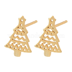 925 Ohrstecker aus Sterlingsilber mit hohlem Weihnachtsbaum&nbsp;EJEW-F397-01G