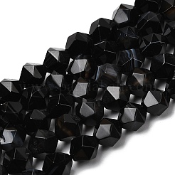 Fili di perle di agata nera naturale a strisce/agata striata&nbsp;G-Z119-A03-02