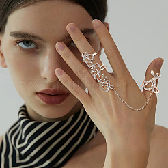 2 stücke 2 farben kristall strass blume volle finger ring hand kette&nbsp;RJEW-AN0001-03