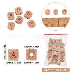 26 stücke alphabet holz europäische perlen&nbsp;WOOD-OC0002-72