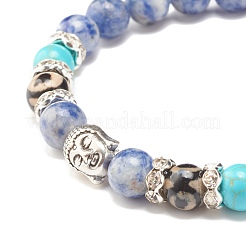 Braccialetto elastico dzi con pietre dure e agata con testa di buddha&nbsp;BJEW-JB07710