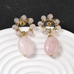 Natürliche Rosenquarz baumeln Ohrstecker&nbsp;EJEW-G454-01G-05