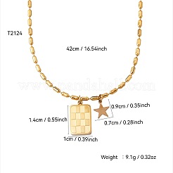 Collares con colgante de placa de identificación de acero inoxidable 304 con estampado de tartán y estrella para mujer&nbsp;WG5400A-01
