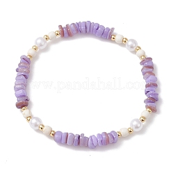 6 Stück 6 Farben natürliche Süßwasser-Muschel Chip & ABS-Kunststoff Imitation Perle Perlen Stretch-Armbänder&nbsp;BJEW-JB12727