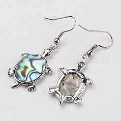 Pendientes de concha de paua natural de latón con tono de platino de tortuga&nbsp;X-EJEW-M060-18