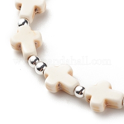 Braccialetto elasticizzato con perline incrociate di turchese sintetico (tinto).&nbsp;BJEW-JB08450-04