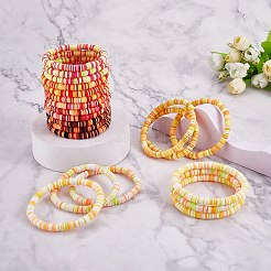 Ensemble de bracelets extensibles faits à la main en argile polymère heishi surfeur&nbsp;BJEW-SW00099-02
