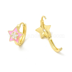 Orecchini a cerchio a forma di stella smaltata con zirconi chiari&nbsp;EJEW-E270-02G-03