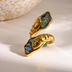 Bracciale rigido con anelli aperti in acciaio inossidabile 304 e conchiglia di paua naturale.&nbsp;WG70E7E-01