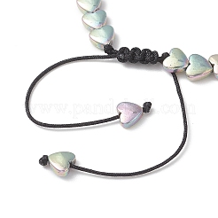 Bracelets tressés en perles de cœur en hématite synthétique non magnétique plaquée électrolytique pour femmes&nbsp;BJEW-JB13299