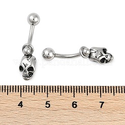 Anillos para ombligo colgantes de acero inoxidable quirúrgico 316 con forma de calavera&nbsp;EJEW-G416-05AS