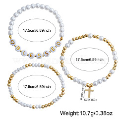 3 Stück Armbandset mit Imitationsperlenbuchstaben und Metallkreuz (mehrreihig)&nbsp;NP1361
