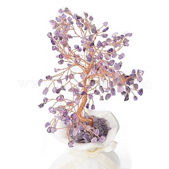 Éclats d'améthyste naturelle avec arbre d'argent en fil de laiton enveloppé sur des décorations d'affichage de vase en céramique&nbsp;DJEW-B007-01B