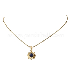 Collana con ciondolo a forma di sole e catena a satellite in acciaio inossidabile 304 con pietre naturali miste per donna&nbsp;NJEW-JN06420-02