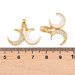 Pendenti in ottone micro pavé di zirconi cubici trasparenti con conchiglia sintetica&nbsp;KK-G552-01G