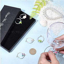 6 Stück 6 Stile Glasperlen & gefärbte synthetische türkisfarbene Meeresschildkröte Seestern Weinglas Charms&nbsp;HJEW-SC00190