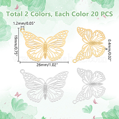 40 Stück 2 Farben 201 & 304 Edelstahl Filigran Anhänger&nbsp;STAS-UN0057-13