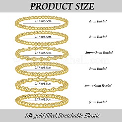 6 Stück runde Stretch-Armbänder aus Messingperlen für Damen&nbsp;BJEW-SW00150