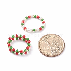 2 stücke 2 stil muschelperlen & glassamen & messing geflochtene ringe&nbsp;RJEW-TA00030
