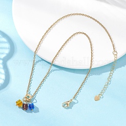 Collier pour femme avec pendentif en verre facetté cubique et chaîne en acier inoxydable 304.&nbsp;NJEW-JN05711-01