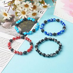Pulseras de estiramiento de cuentas de roca de lava natural&nbsp;BJEW-JB06602